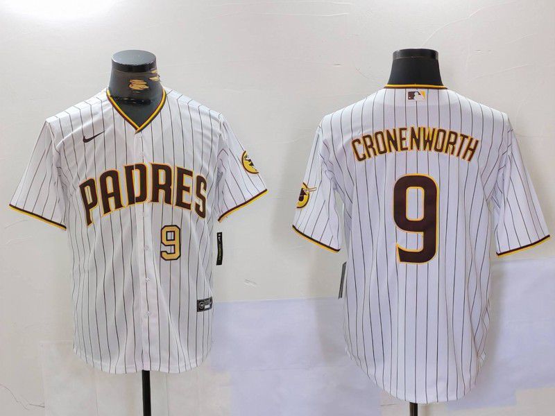 Men San Diego Padres 9 Cronenworth White Stripe Game 2024 Nike MLB Jersey style 4